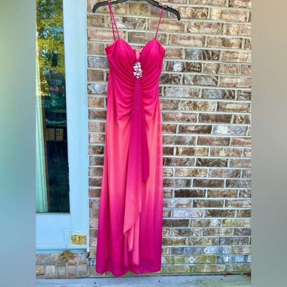 Y2K Pink & Peach Coral Sparkly Ombre Prom Dress - Picture 6 of 11